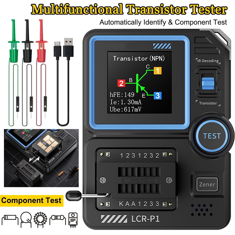 LCR-P1 Transistor Meter Capacitor Tester ESR Diode Triode NPN Infrared Decoding