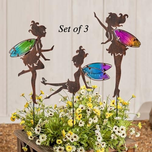 Metal Fairy Garden Stakes Decor,Charming Fairy with Wing Metal Colorful