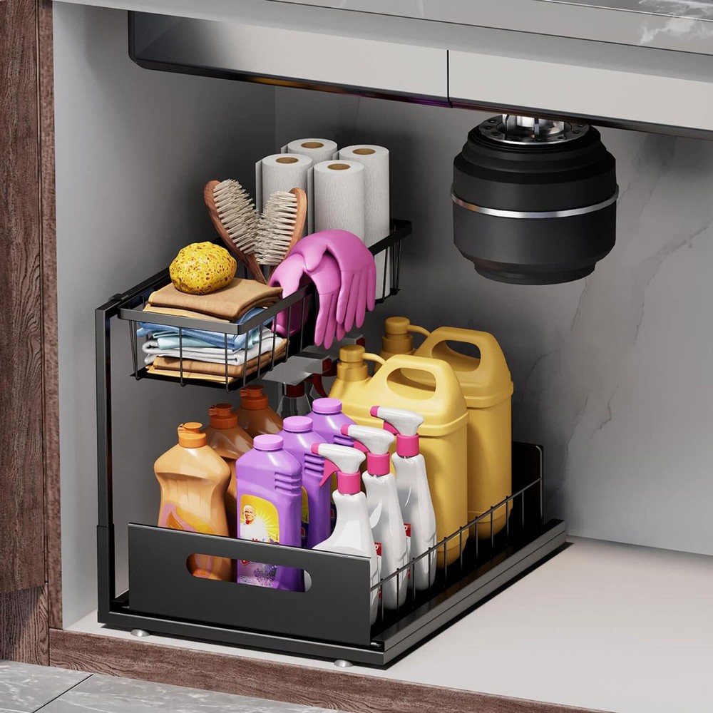 2pcs Under Sink Pull-out Drawer Storage Shelf Organizer kitchen bathroom Cabinet