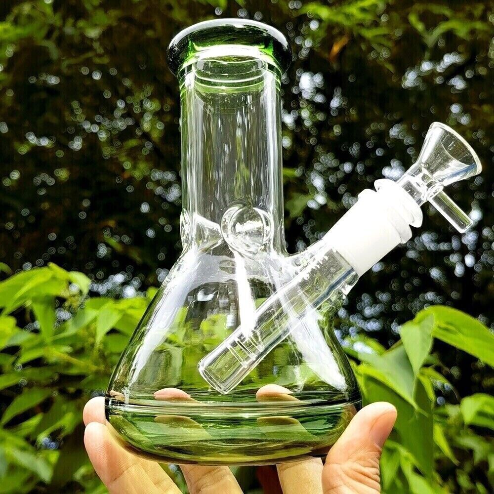 Small 6" Green Glass Bong Thick Smoking Water Pipe Beaker Bubbler W/Bowl USA