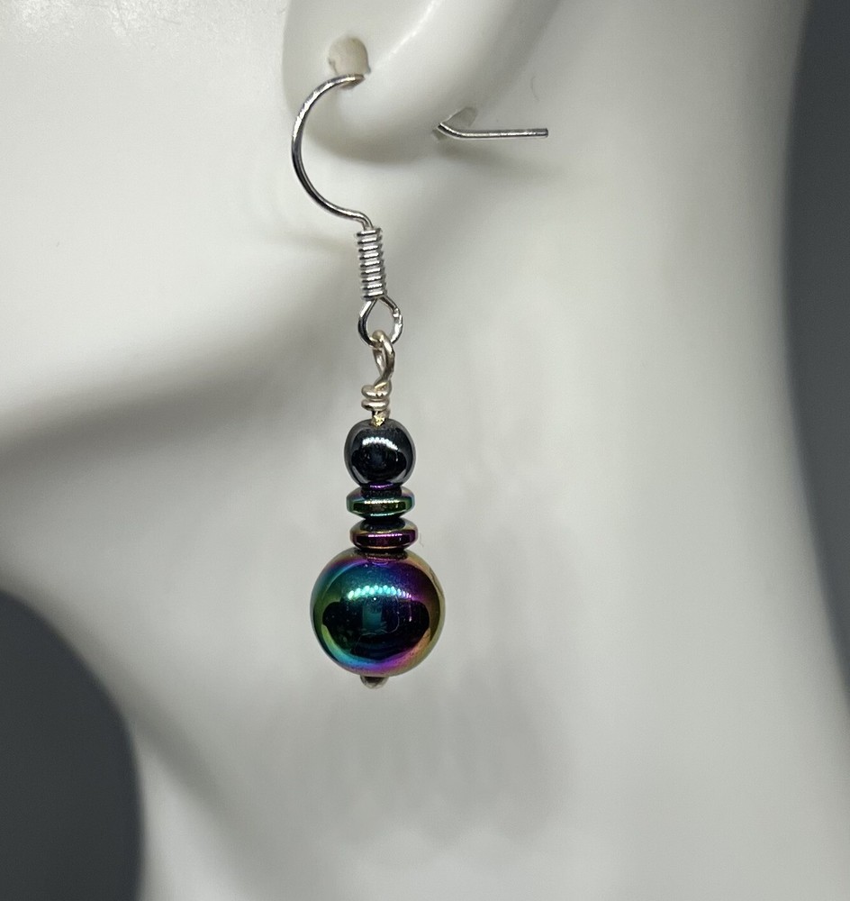 Hematite & Rainbow Hematite Genuine Stone Handmade Earrings
