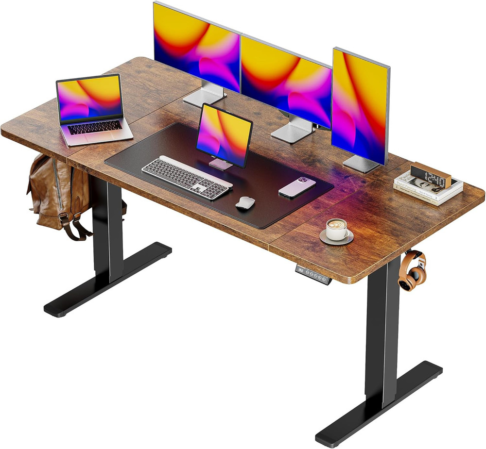 Large Electric Standing Desk, Height Adjustable, Rustic Brown, 3 Preset Heights