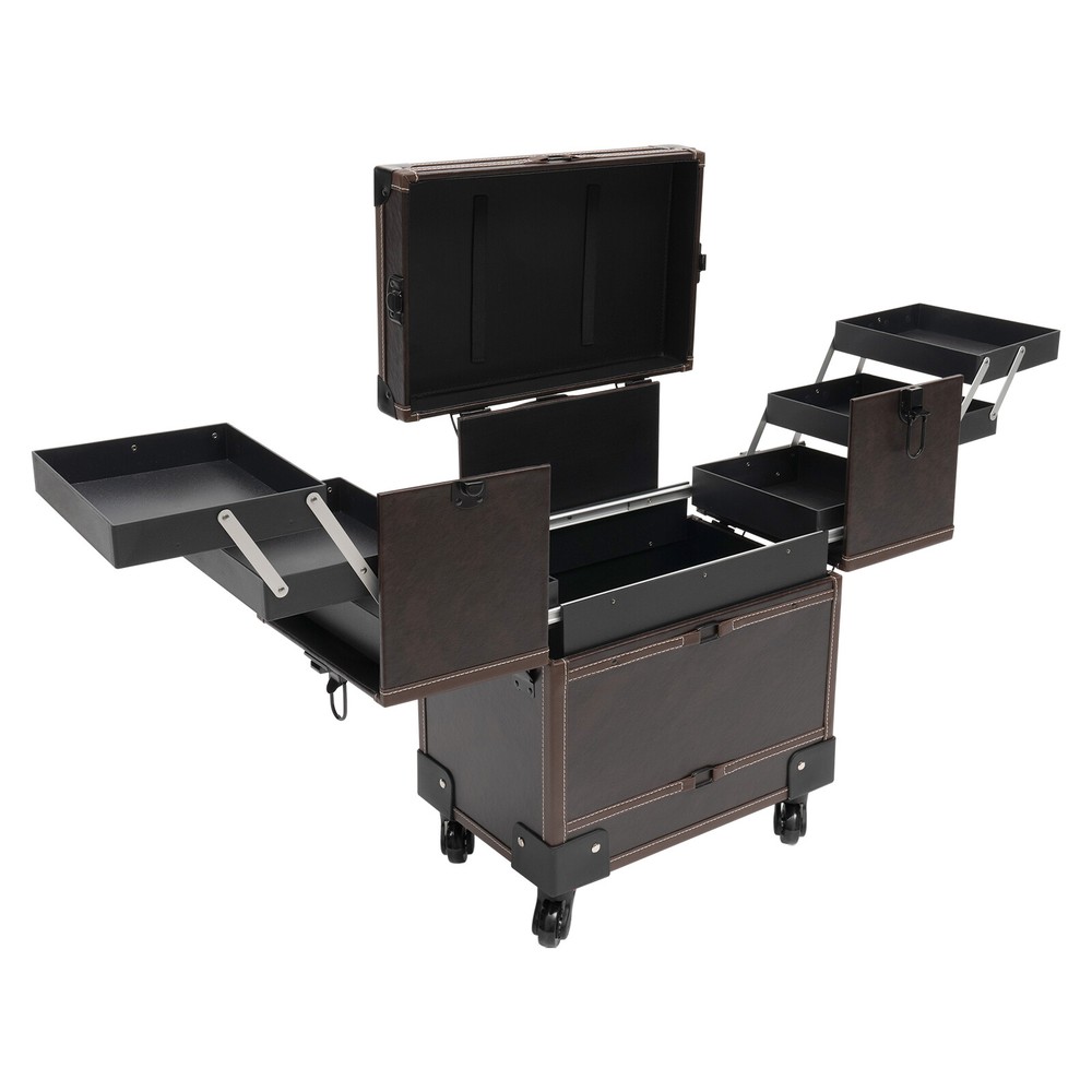 Rectangular Rolling Makeup Train Case Trolley Cosmetic Organizer Box with Mirror