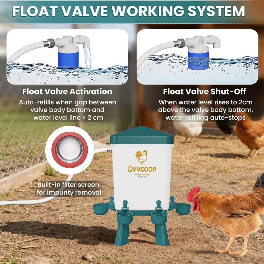 Automatic Chicken Feeder and Waterer Set, Chicken Waterer with Float Valve, Poul