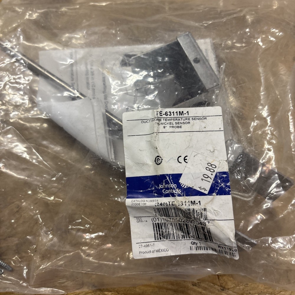Johnson Controls TE-6311M-1 Duct Probe Temperature Sensor, 1k Nickel Sensor, 8".