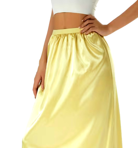 New Gorgeous Feminine Yellow Satin Lace Hem Long Half Slip Plus XL NEW
