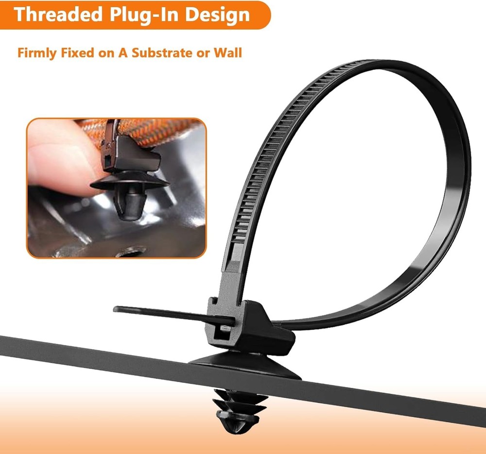 60Pcs Nylon Universal Cable Tie with Buckle Push Mount Zip Tie Mount