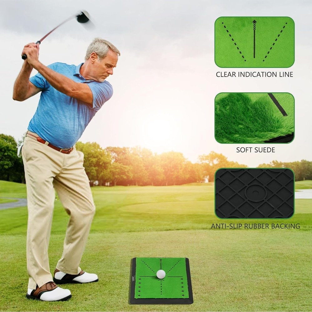 Golf Hitting Mat with Swing Path Feedback – Dual Velvet Replaceable Top, 16x1...