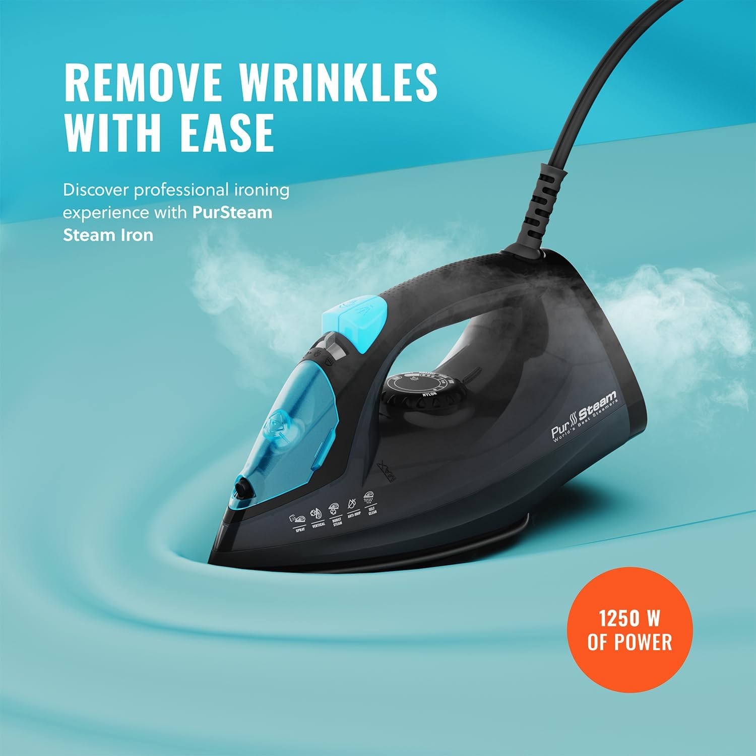PurSteam Professional 1250W Steam Iron | Powerful Steamer with Burst of Steam