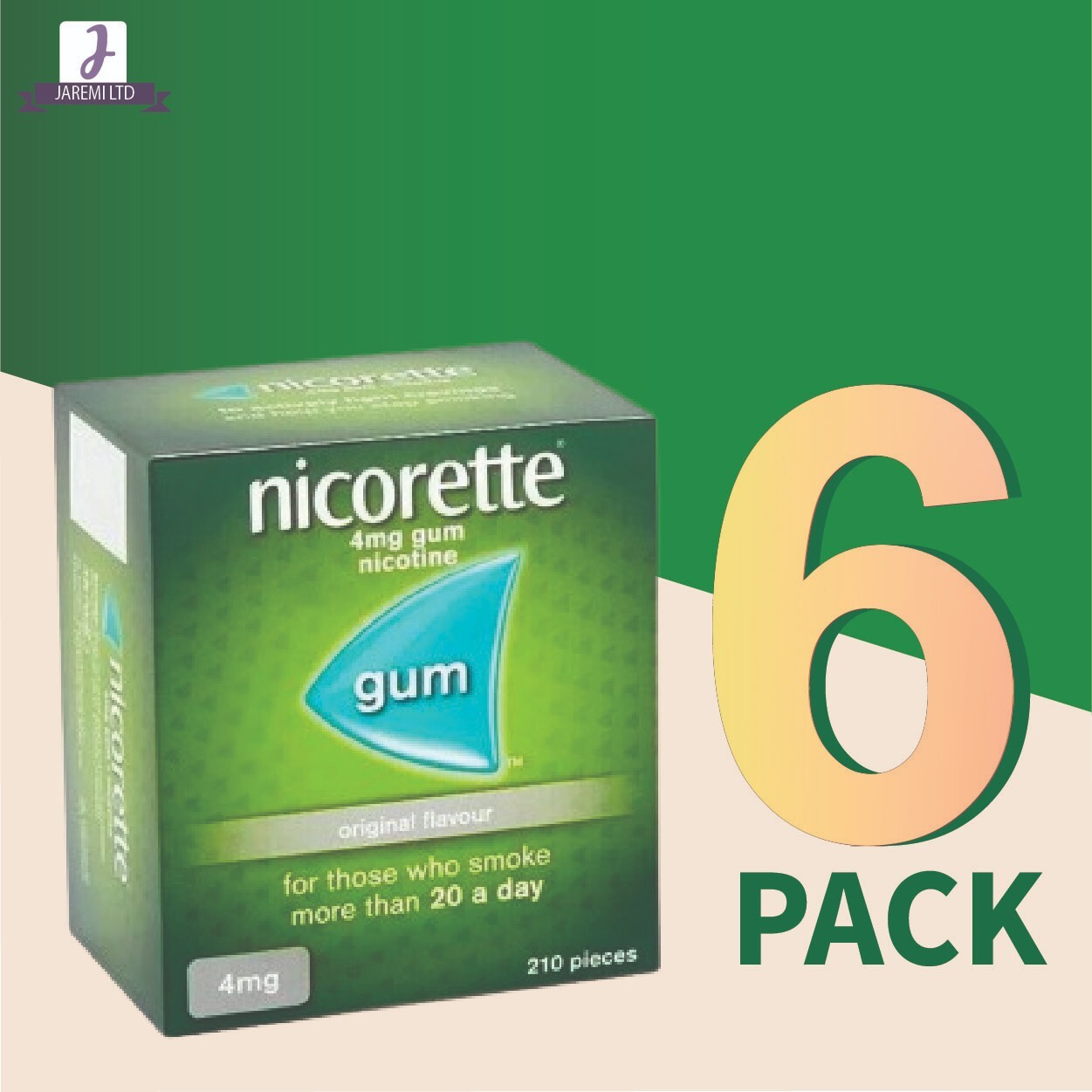 6 x Nicorette ORIGINAL Flavour Gum 4 MG 210 Pieces