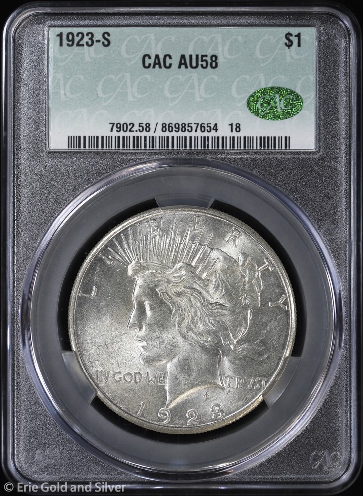 1923-S $1 Peace Silver Dollar CAC AU 58