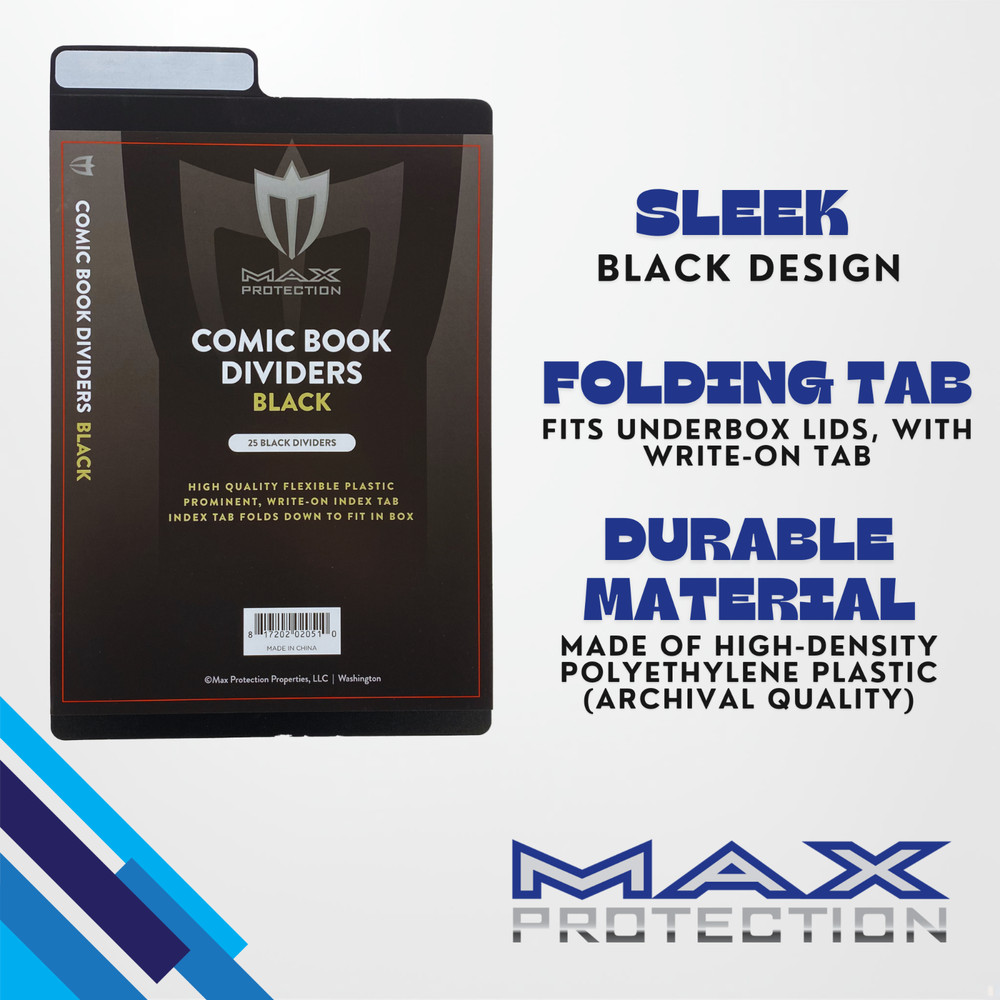 50 Max Pro Black Plastic Comic Book Dividers with Folding Write On Tab