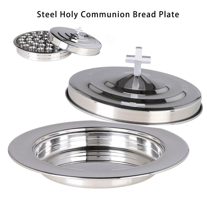 Multipurpose Stackable Communion Bread Serving Plate Stainless Steels Lid Church