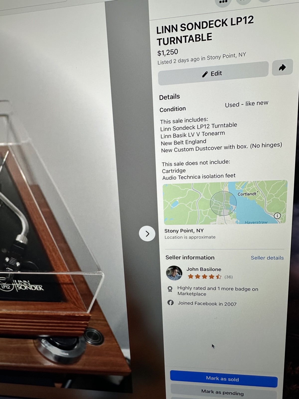 LINN SONDECK LP12 TURNTABLE w/ New Dust Cover