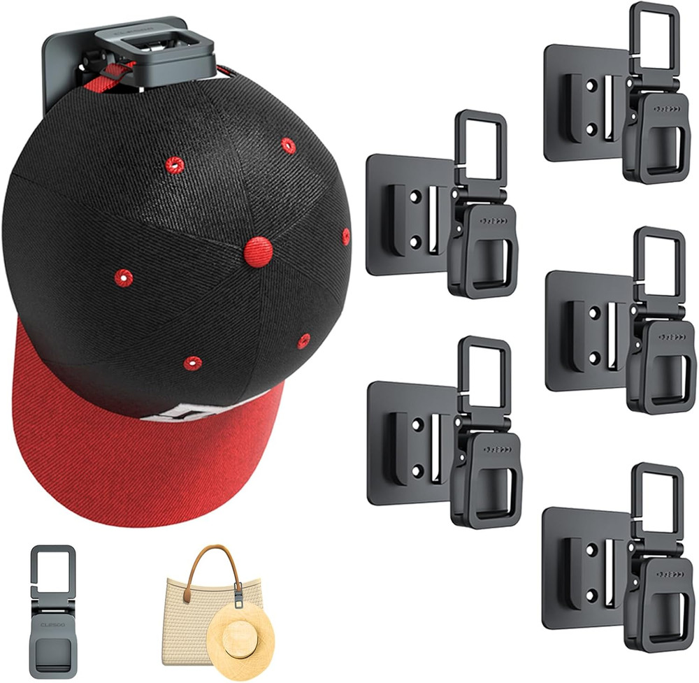 Hat Hooks for Wall 5 Pack Adhesive Hat Rack for Baseball Cap Wall Drill Cap H...