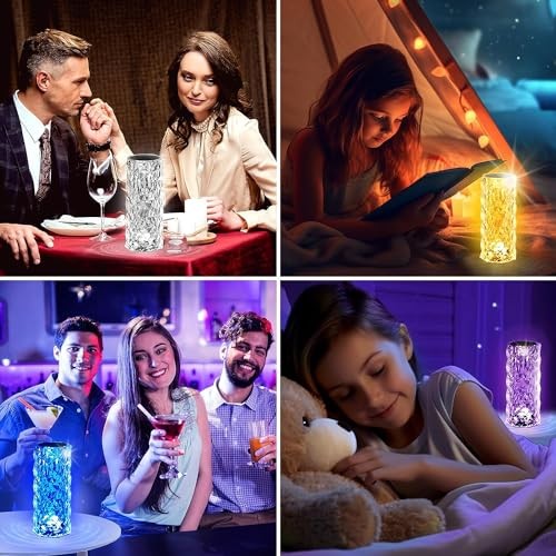 2 Pack Crystal Table Lamp, Remote and Touch Control Rose Wave Lamp, RGB 2Pack