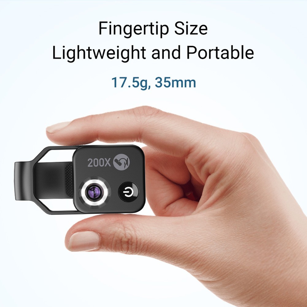 200X Phone Mini Pocket Microscope with LED Light/Universal Clip, Nano Zoom Porta