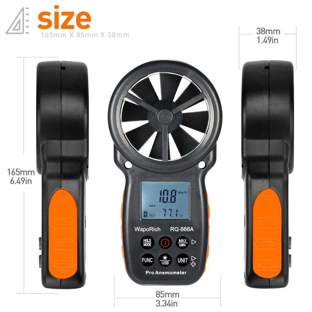 Handheld Anemometer, Digital Wind Speed CFM Meter Gauge - PC Data Air Flow Me...