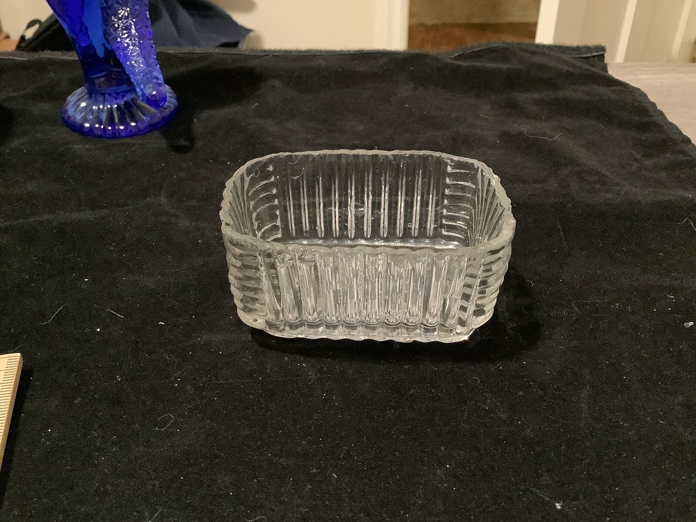 Earlier Than  Lacy Glass 1800s Rectangular Shaped Lee Master Salt Cellar Dip