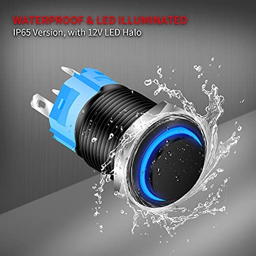 Latching Push Button Switch 12V Pushbutton Switch Blue LED 12 Volt Push
