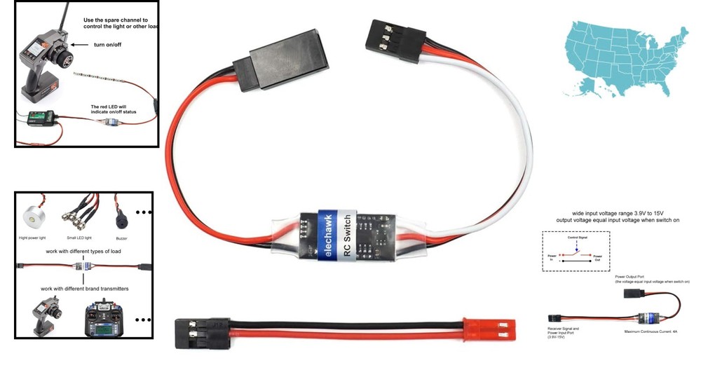 Lightweight RC Remote Controlled AUX Switch 4A - Easy Installation for Hobbyists