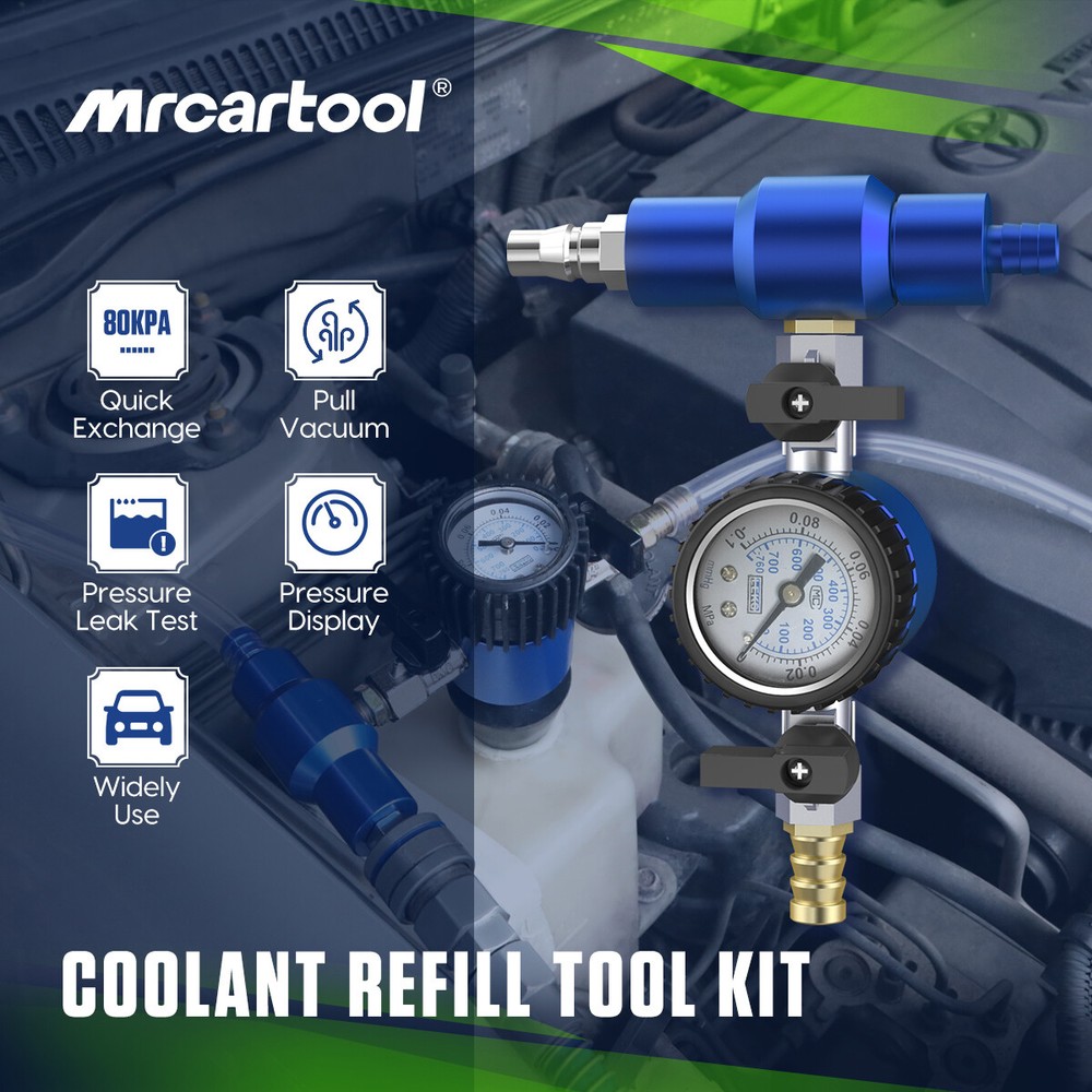 Coolant Vacuum Refill Tools Cooling System Refiller Kit Radiator Pressure Gauge