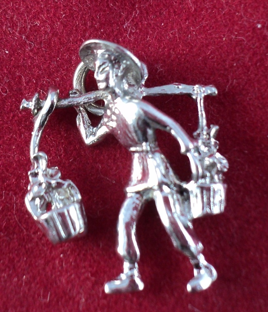 SILVER Charm 3-D COUNTRY GAL w/ 2 BUCKETS