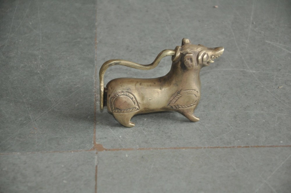 Vintage Brass Handcrafted Pig/Dog Shape Fine Strip System Padlock