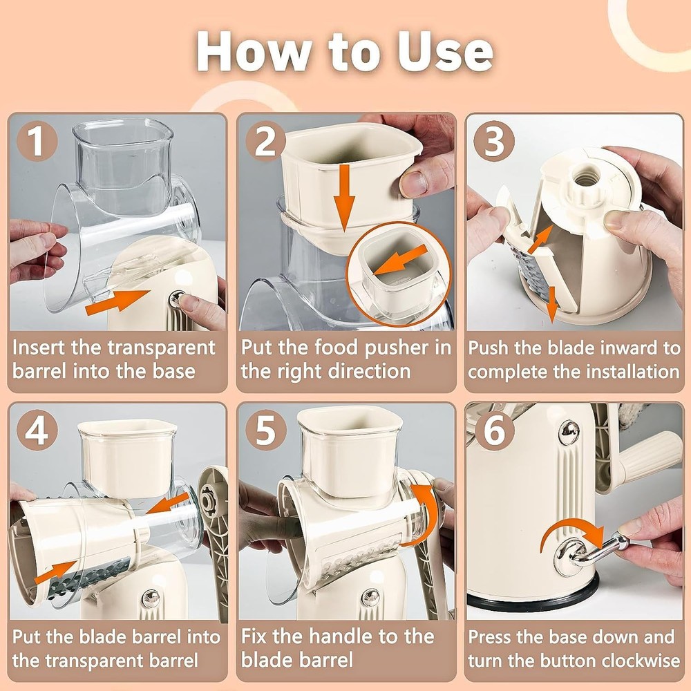 Rotary Cheese Grater with Handle Vegetable Shredder with 5 Interchangeable Bl...