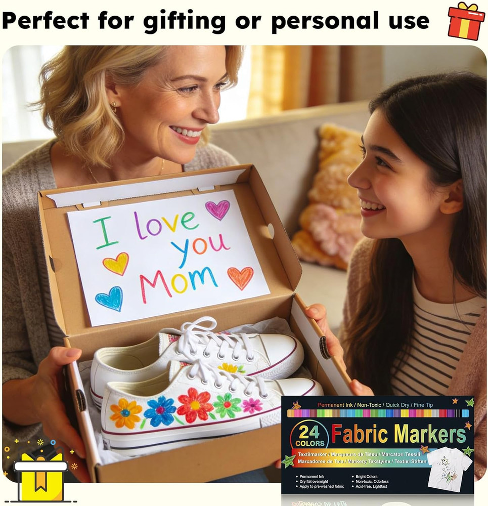 24 Colors Fabric Markers Permanent Textile Paint Pens
