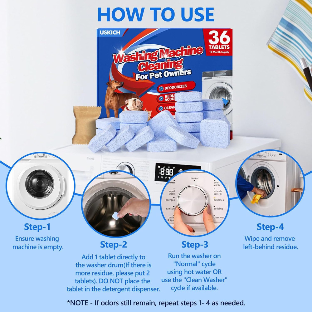 36 Pack Washing Machine Cleaner Tablets for Pet Owners,Washer Machine Cleaner Re