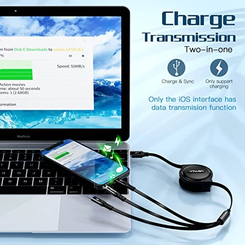 Coiled Multi Charging Cable 3A, 2Pack Retractable Lightning Cable, Multi Black