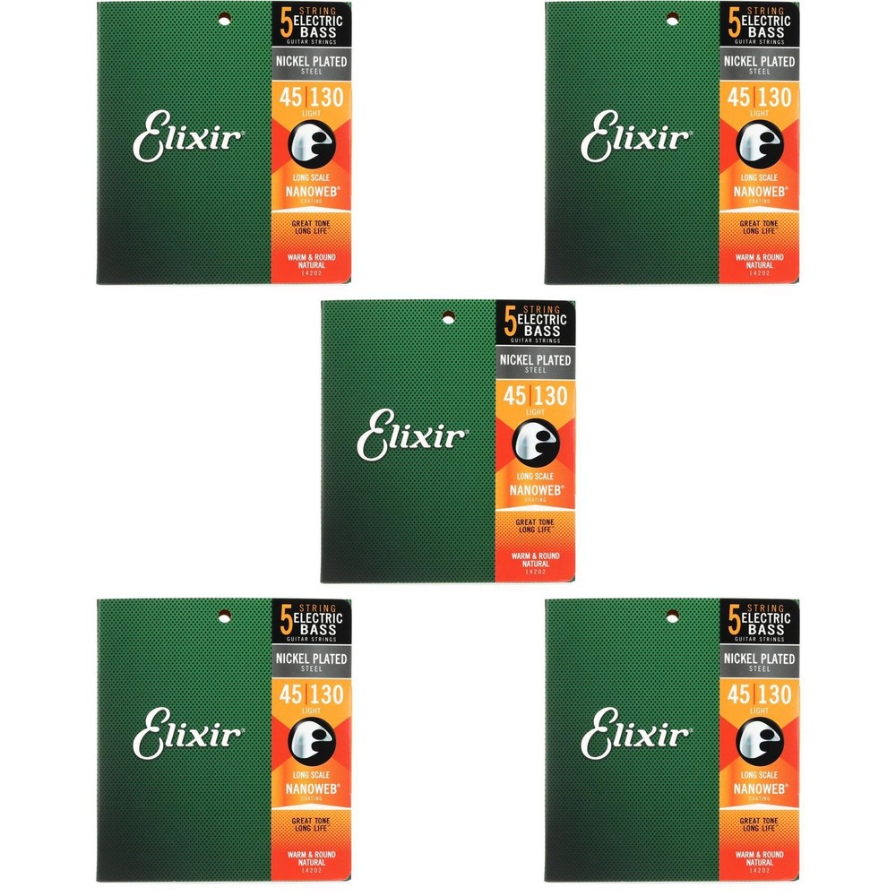 Elixir Strings 14202 Nanoweb Electric Bass Guitar Strings - .045-.130 Light Long