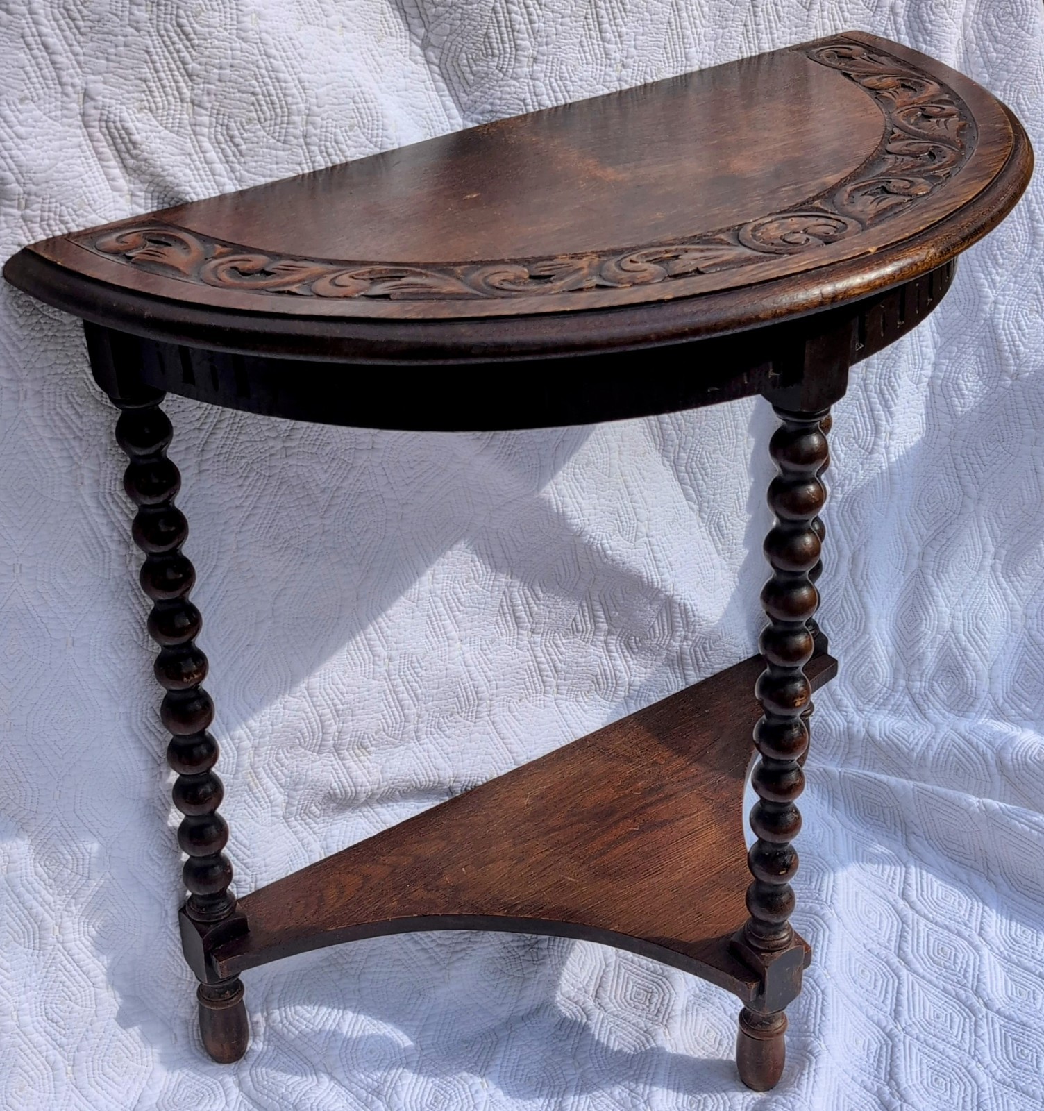 Ornate Demilune Table Half Moon Solid Dark Wood Unique Entry/Hall 25"T