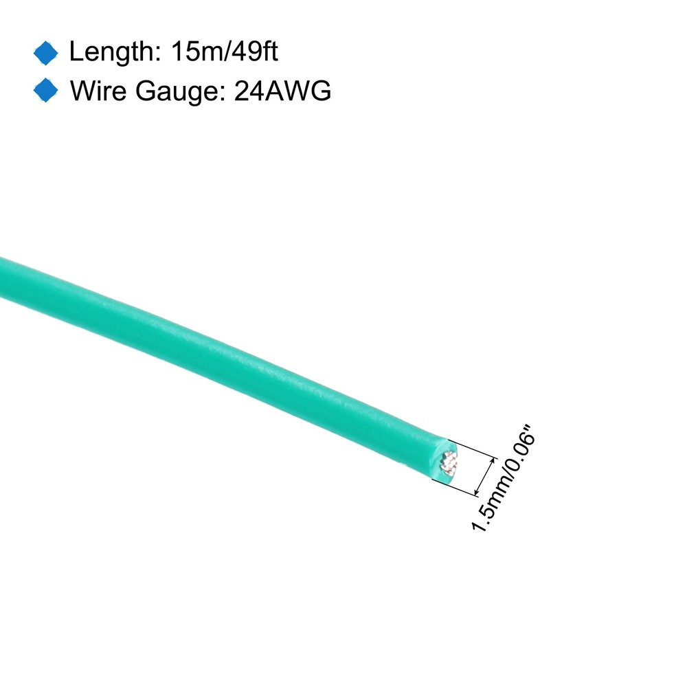 24AWG Stranded Wire PVC Hookup 15M/49ft Green, Electrical Wire UL1007 Spool