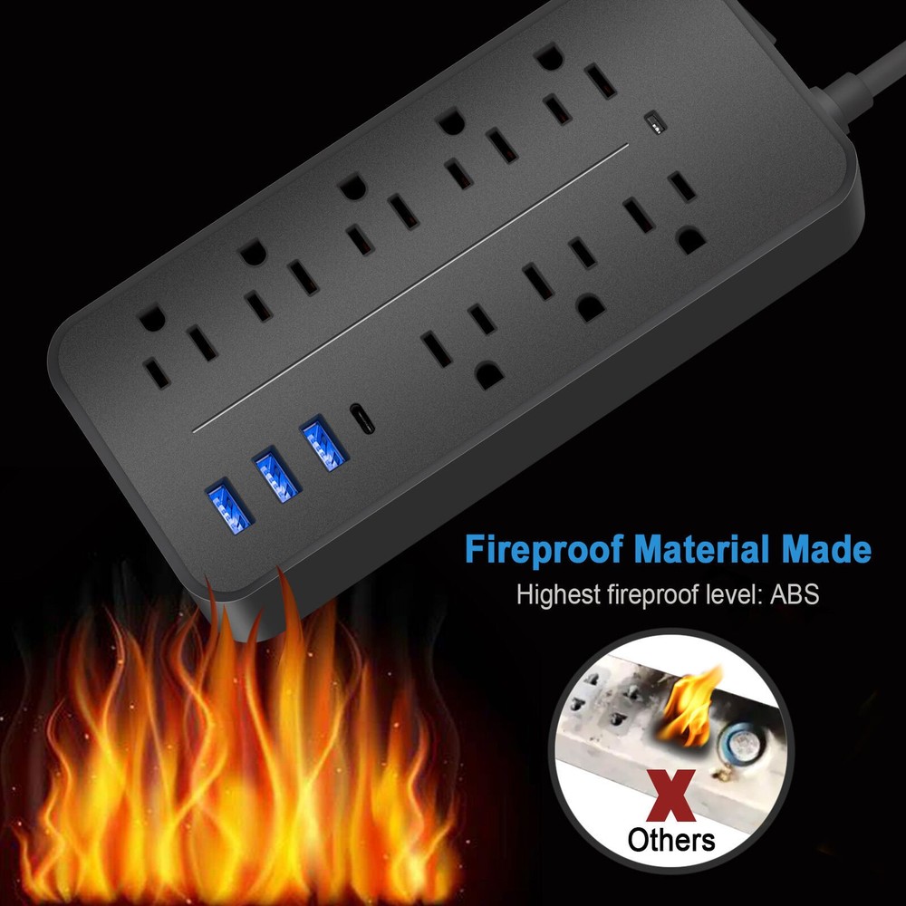 Multi-functional Power Strip Surge Protector, 8 Outlets 4Ft Long Extension Cord