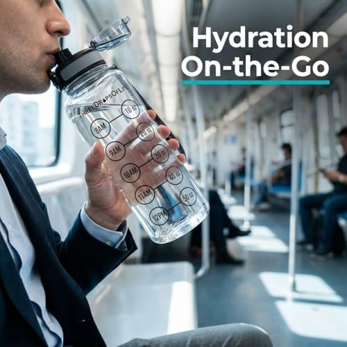 50oz Water Bottle Timer Reminder, Measuring Lines Container, Clear Tritan