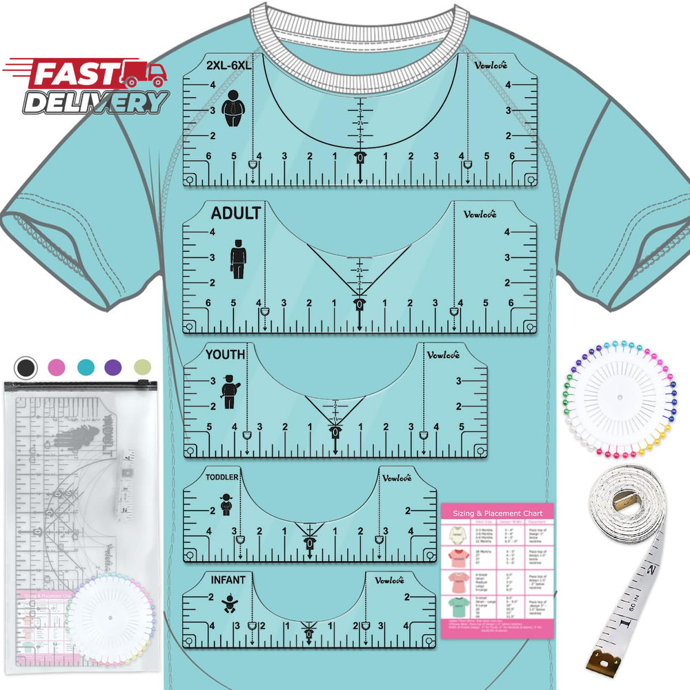Vowlove T-Shirt Ruler for Precise Alignment, Center & Left Chest Placement Tool