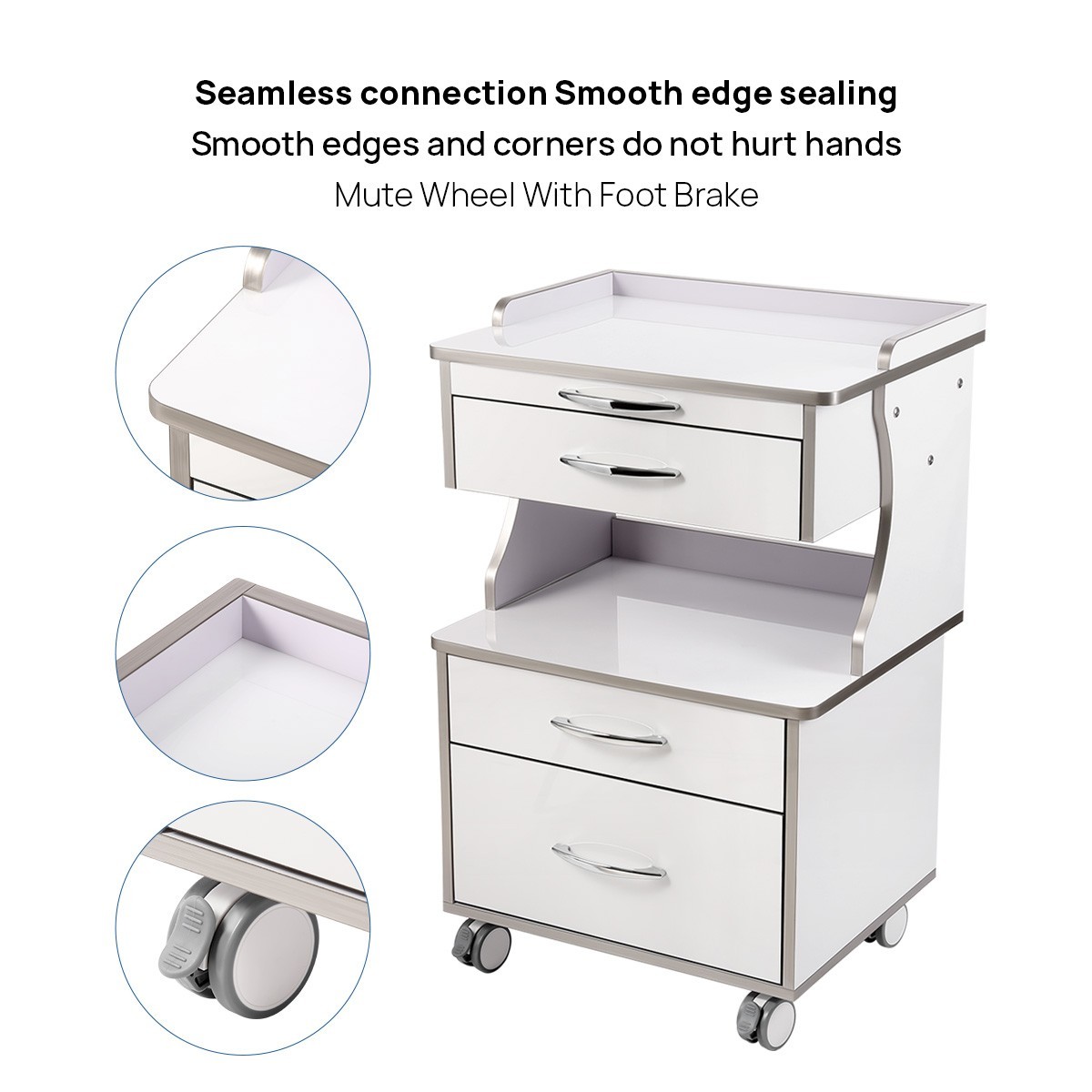 Dental Mobile Cabinet Trolley with 3/4/5 Drawers Medical Rolling Cart with Socke