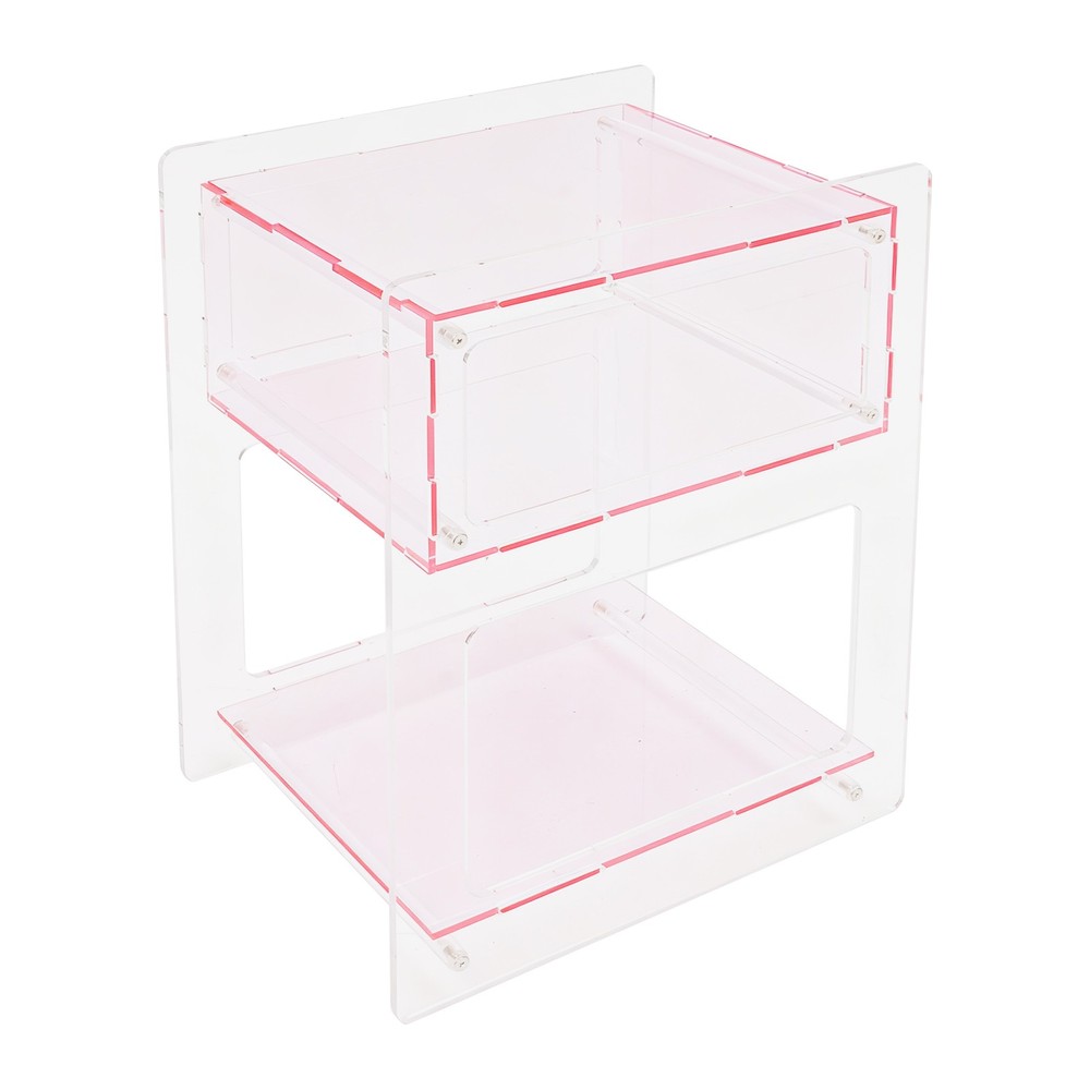 Modern Acrylic Side Table Free Standing Nightstand Pink Rectangle Storage Shelf