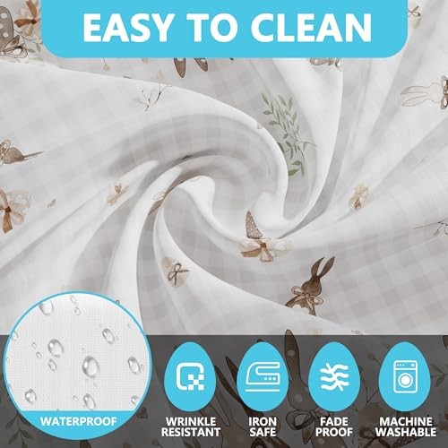 Round Easter Tablecloth 70x70 Inch, Washable Eggs Floral Bunny 70" (Round)