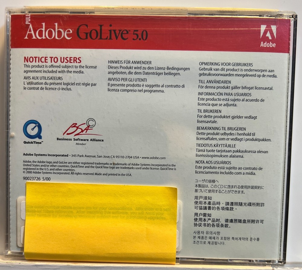 Adobe GoLive 5.0 PC Software Windows Edition With Serial Number *Very Good*