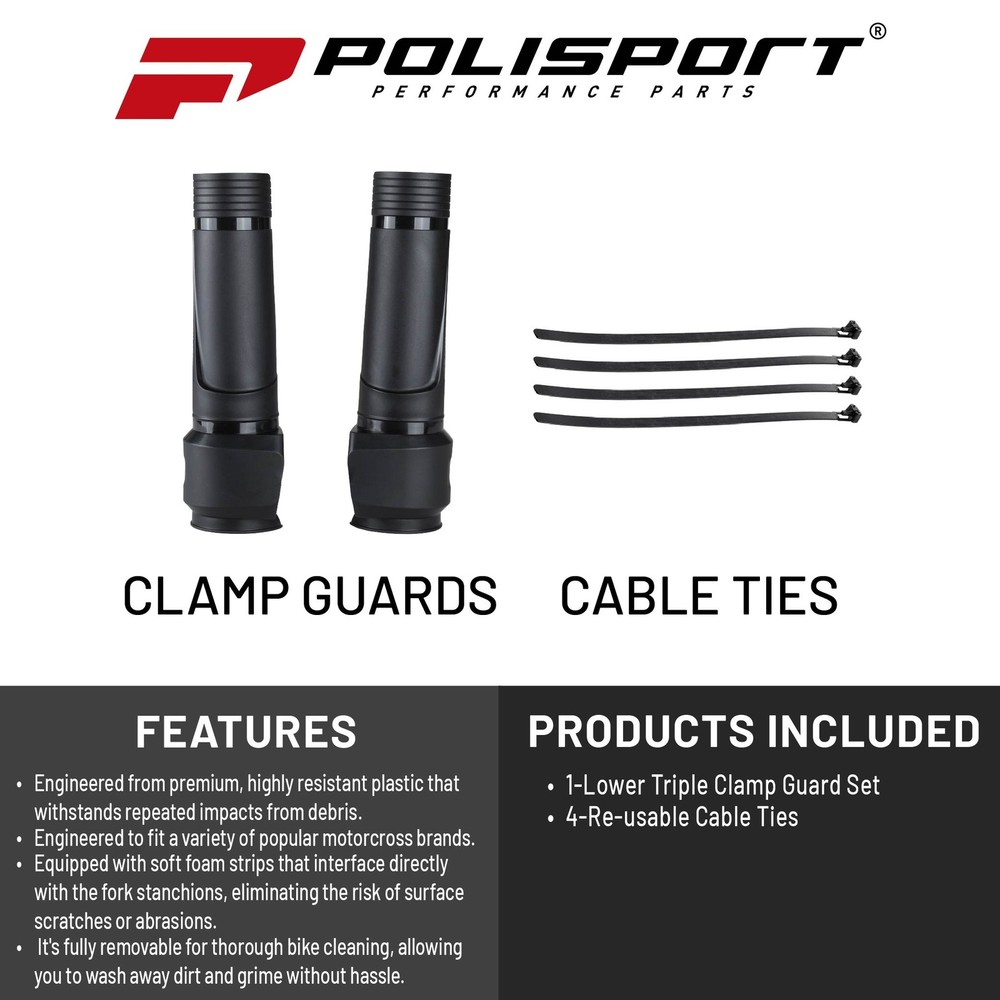 Polisport Lower Triple Clamp Guard - Universal Fork Protector Black