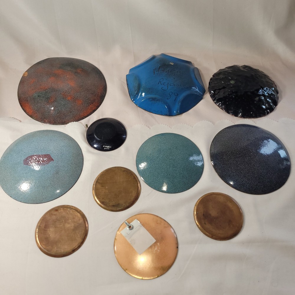 Lot 11 Small Size Enamel On Copper Plates Wall Decor Signed