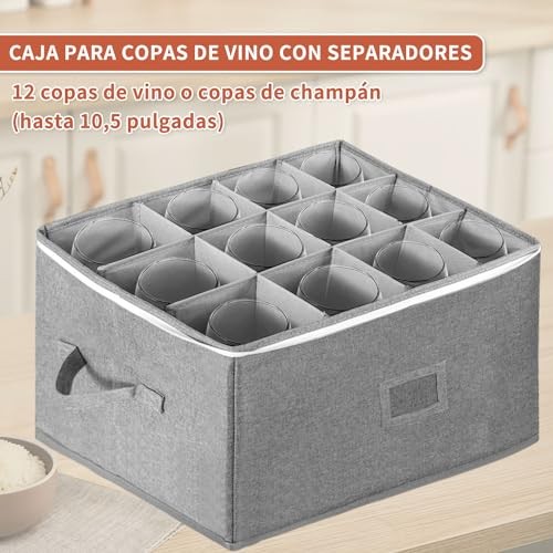 Holds 12 - Stackable Hard Shell Organizer with Wine Glass Storage Box