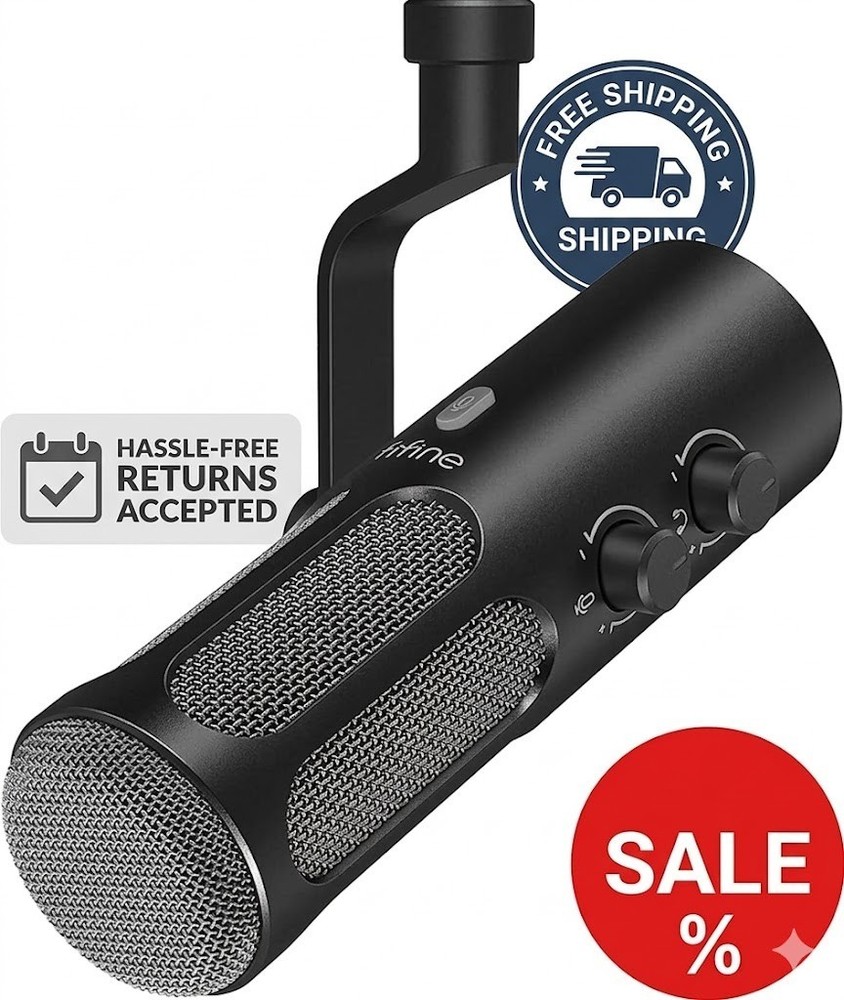 FIFINE XLR/USB Podcast Dynamic Microphone for Streaming, Studio XLR Microphon...