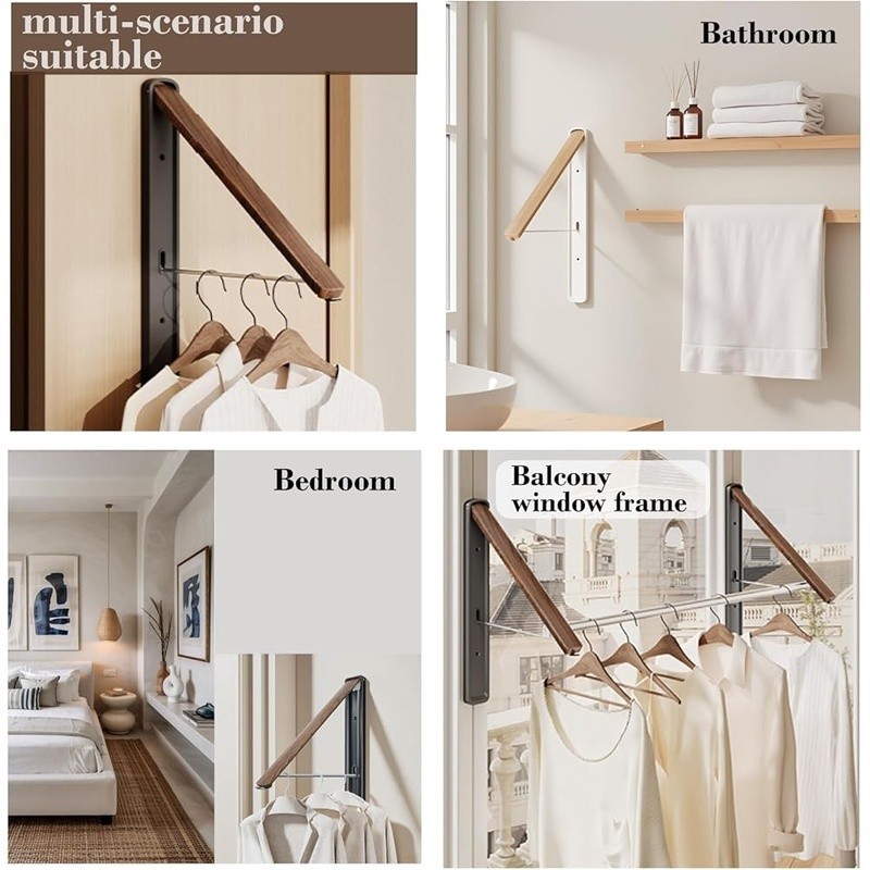 Retractable Wall Mounted Clothes Rack Space Saving Aluminum Organizer Laundry