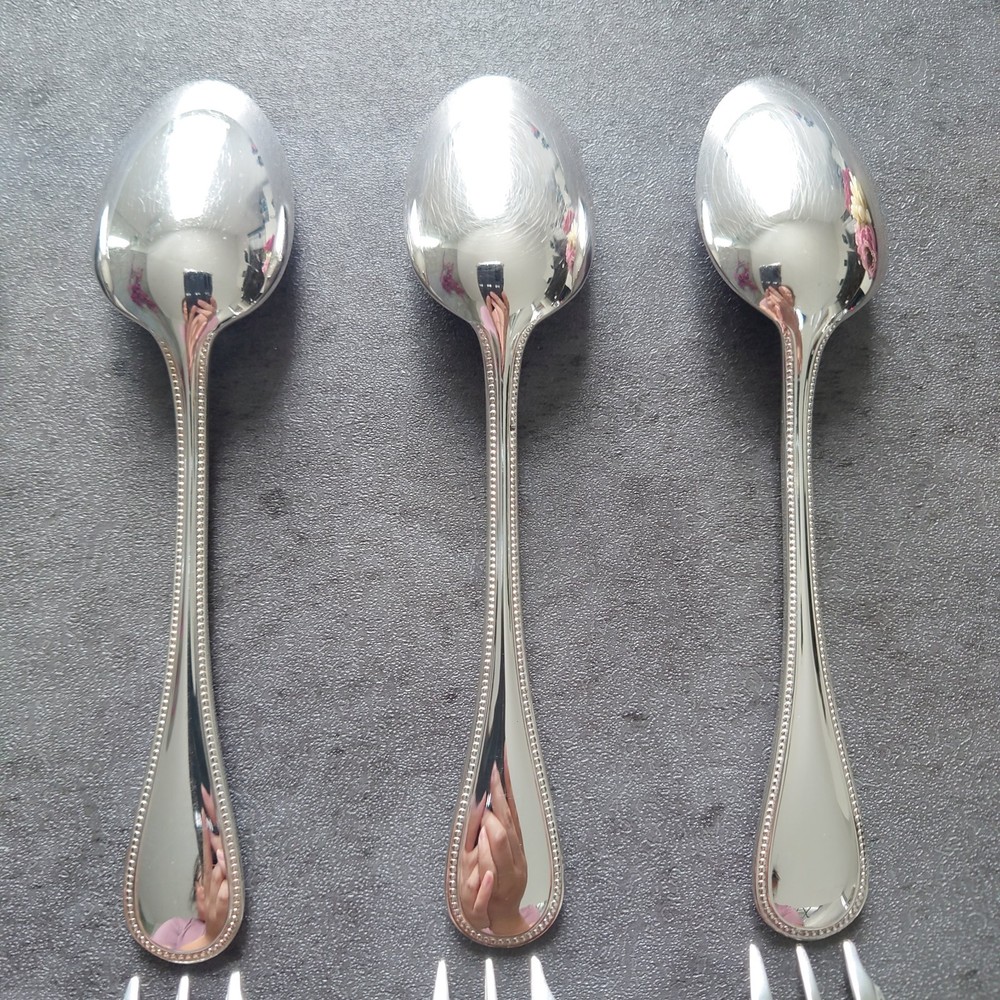 Christofle Perles 12pcs Silverplate Flatware Cake Fork Coffee Spoon Excellent