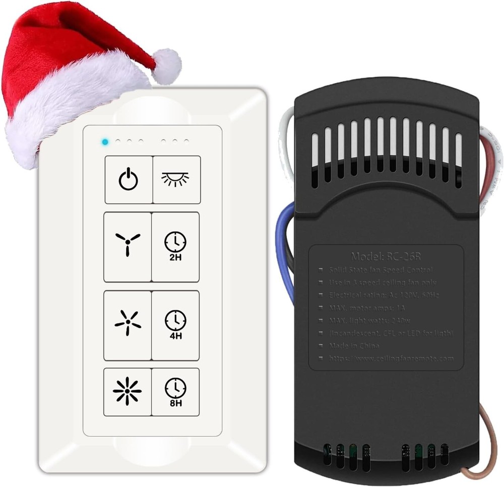 White Ceiling Fan Remote Control & Dimmer Switch with Timer Settings - 3-Speed