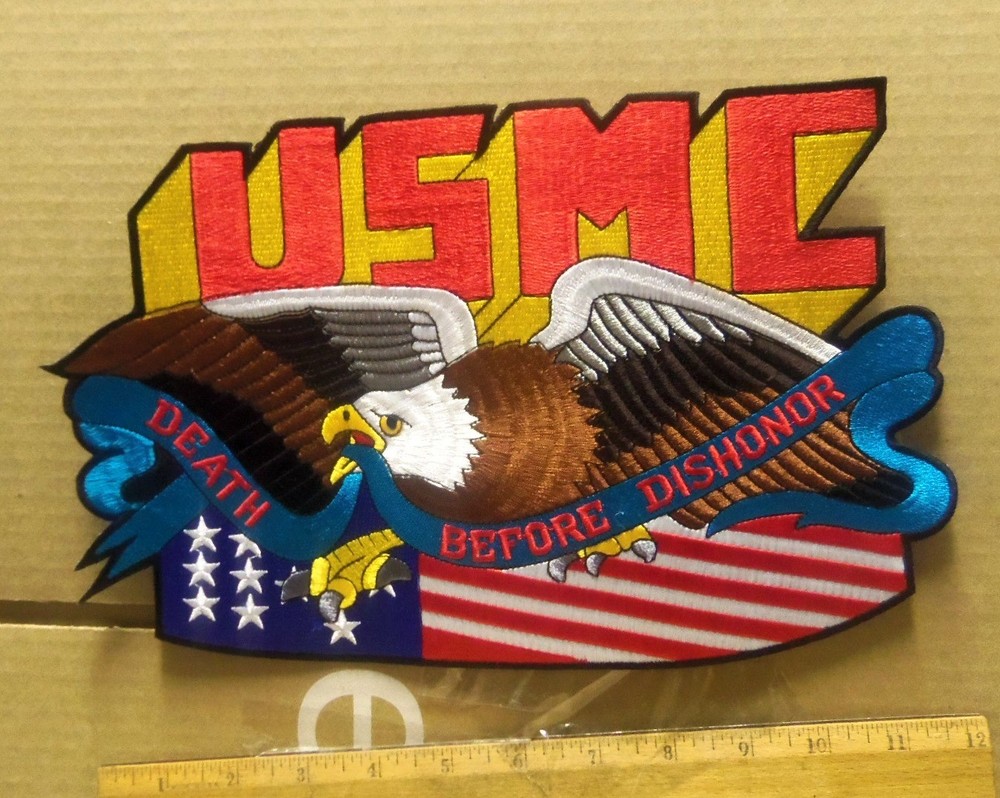 US Marine Corps - Death Before Dishonor w/ Flag & Eagle Embroidered Back Patch